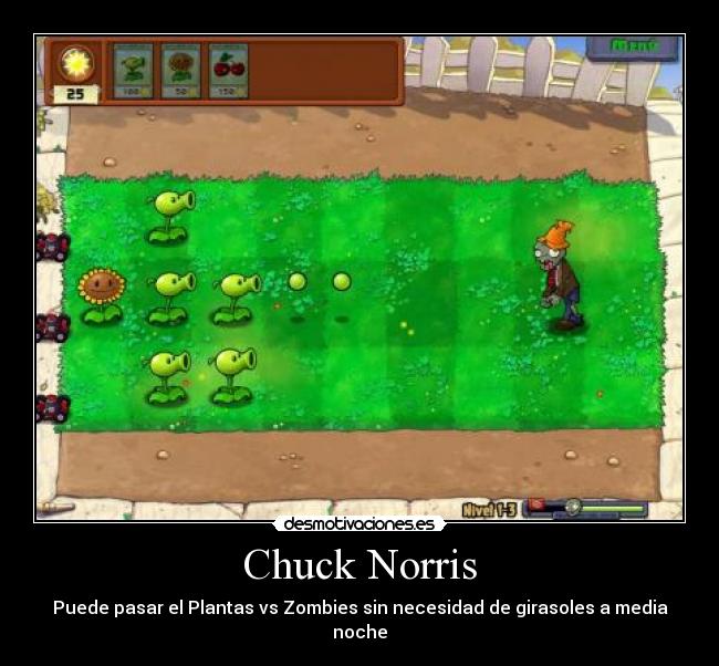 Chuck Norris - Puede pasar el Plantas vs Zombies sin necesidad de girasoles a media noche