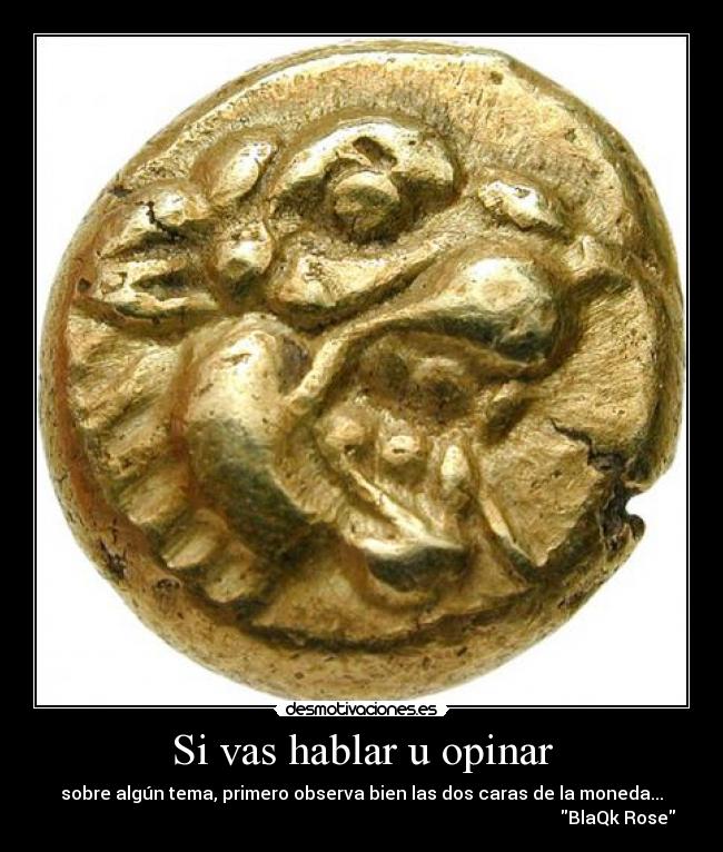 Si vas hablar u opinar - sobre algún tema, primero observa bien las dos caras de la moneda...
BlaQk Rose