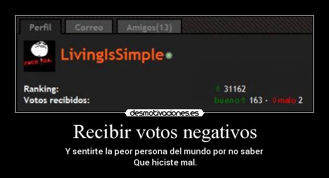 Recibir votos negativos - Y sentirte la peor persona del mundo por no saber
Que hiciste mal.