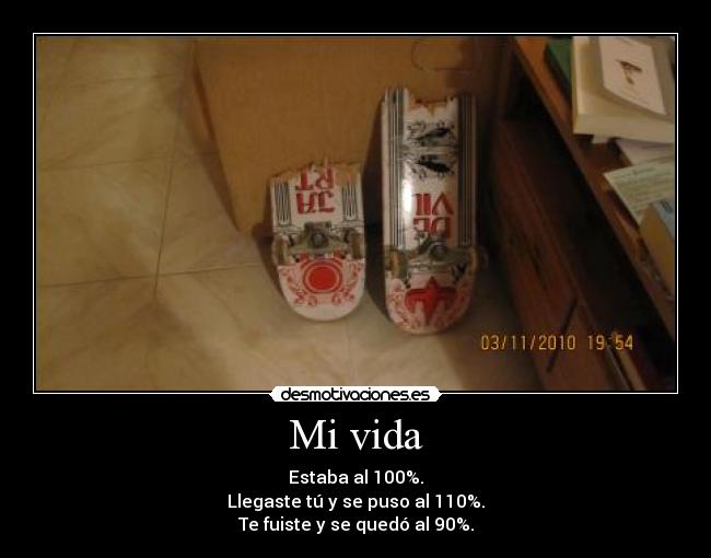 Mi vida - Estaba al 100%.
Llegaste tú y se puso al 110%.
Te fuiste y se quedó al 90%.