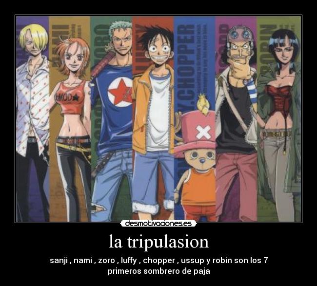 la tripulasion - sanji , nami , zoro , luffy , chopper , ussup y robin son los 7
primeros sombrero de paja