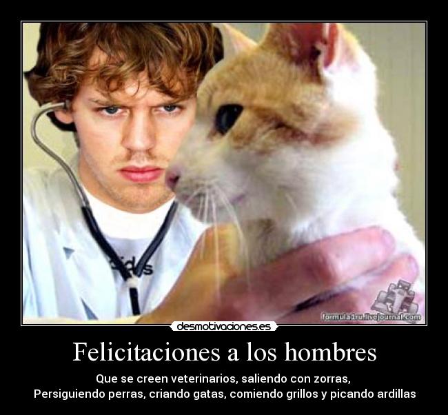 Felicitaciones a los hombres - Que se creen veterinarios, saliendo con zorras,
Persiguiendo perras, criando gatas, comiendo grillos y picando ardillas