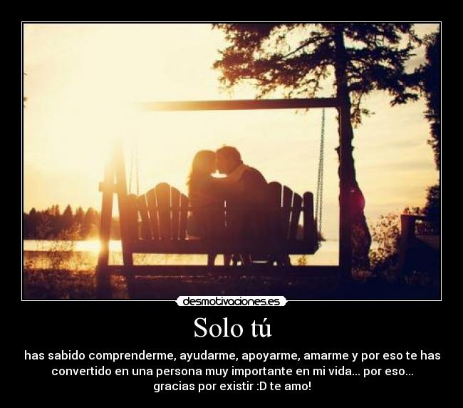 Solo tú - has sabido comprenderme, ayudarme, apoyarme, amarme y por eso te has
convertido en una persona muy importante en mi vida... por eso...
gracias por existir :D te amo!