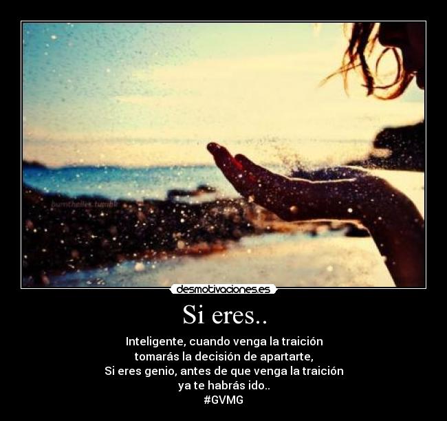 Si eres.. - Inteligente, cuando venga la traición
tomarás la decisión de apartarte,
Si eres genio, antes de que venga la traición
ya te habrás ido..
#GVMG