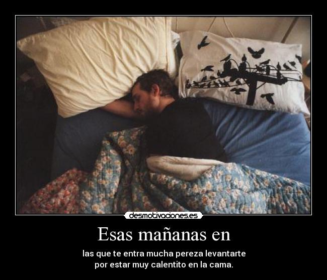 Esas mañanas en - las que te entra mucha pereza levantarte
por estar muy calentito en la cama.