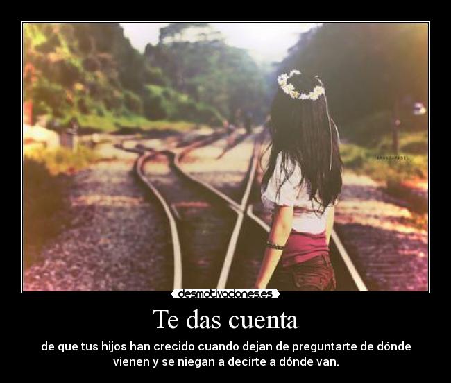 Te das cuenta - de que tus hijos han crecido cuando dejan de preguntarte de dónde
vienen y se niegan a decirte a dónde van.