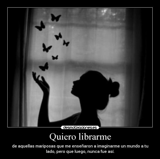 Quiero librarme - de aquellas mariposas que me enseñaron a imaginarme un mundo a tu
lado, pero que luego, nunca fue así.