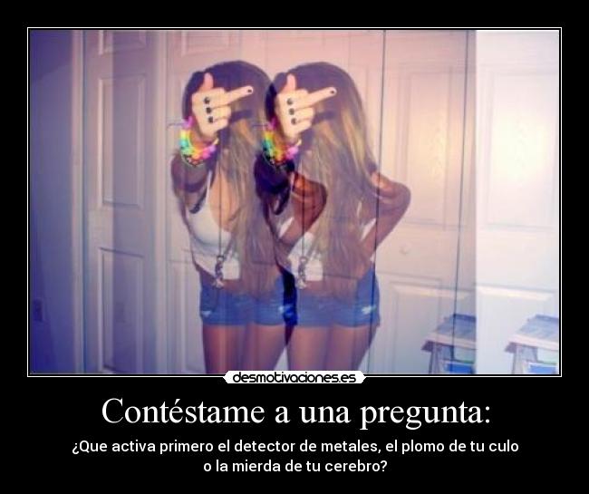 Contéstame a una pregunta: - ¿Que activa primero el detector de metales, el plomo de tu culo
o la mierda de tu cerebro?