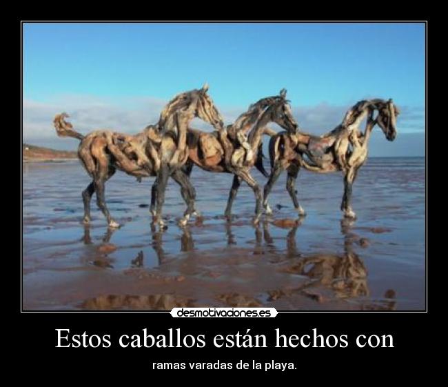Estos caballos están hechos con - ramas varadas de la playa.
