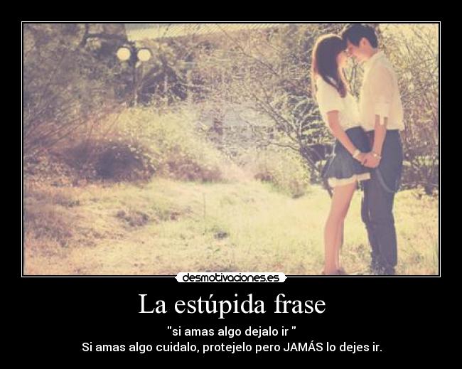 La estúpida frase - si amas algo dejalo ir
Si amas algo cuidalo, protejelo pero JAMÁS lo dejes ir.