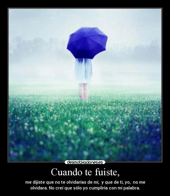 Cuando te fuiste, - me dijiste que no te olvidarías de mí,  y que de ti, yo,  no me
olvidara. No creí que sólo yo cumpliría con mi palabra.
