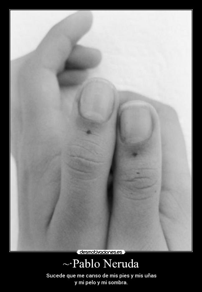 ~·Pablo Neruda - Sucede que me canso de mis pies y mis uñas
y mi pelo y mi sombra.