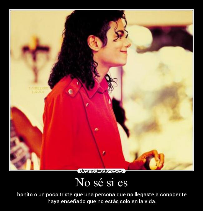 No sé si es - bonito o un poco triste que una persona que no llegaste a conocer te
haya enseñado que no estás solo en la vida.