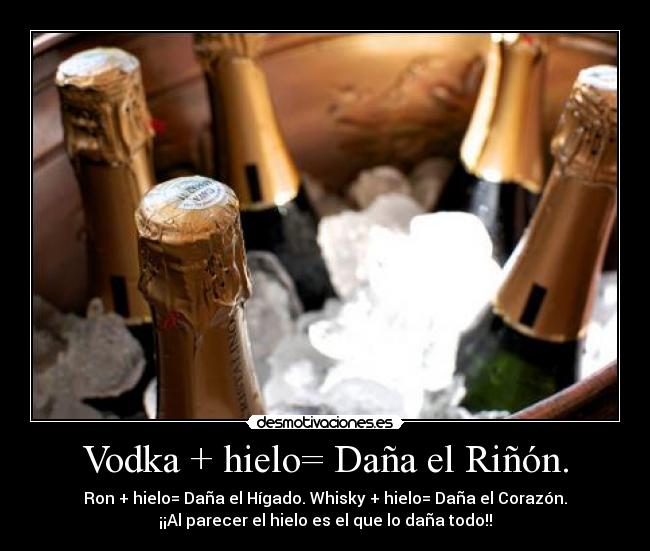 Vodka + hielo= Daña el Riñón. - 