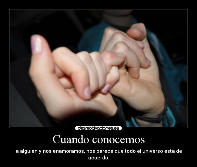 Cuando conocemos - a alguien y nos enamoramos, nos parece que todo el universo esta de acuerdo.