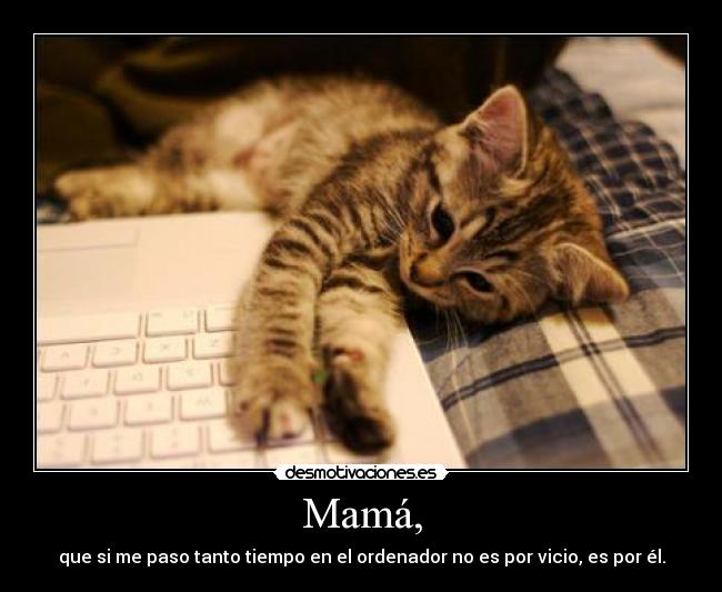 Mamá, - que si me paso tanto tiempo en el ordenador no es por vicio, es por él.