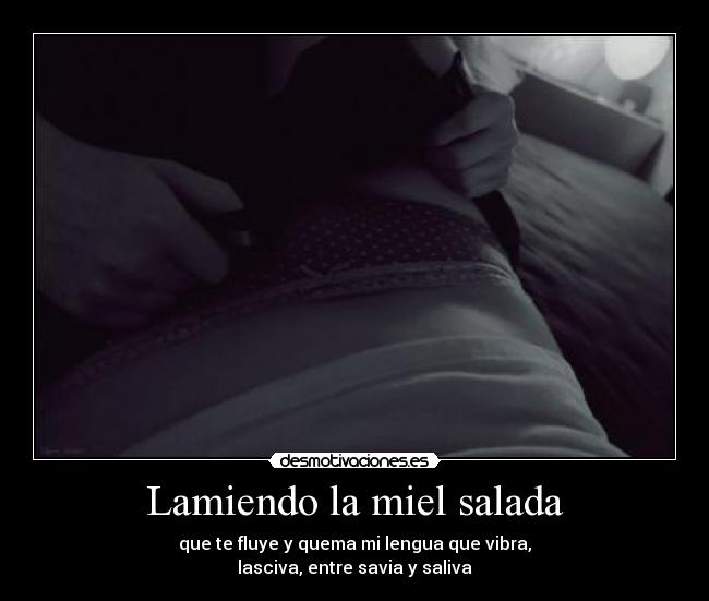 Lamiendo la miel salada - que te fluye y quema mi lengua que vibra,
lasciva, entre savia y saliva