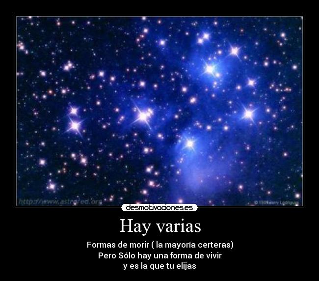 Hay varias - Formas de morir ( la mayoría certeras)
Pero Sólo hay una forma de vivir
y es la que tu elijas