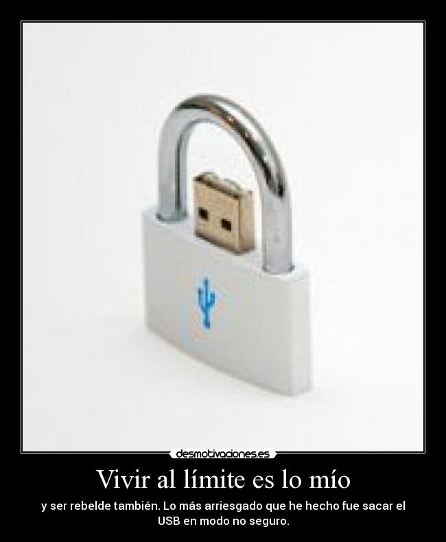 Vivir al límite es lo mío - y ser rebelde también. Lo más arriesgado que he hecho fue sacar el
USB en modo no seguro.