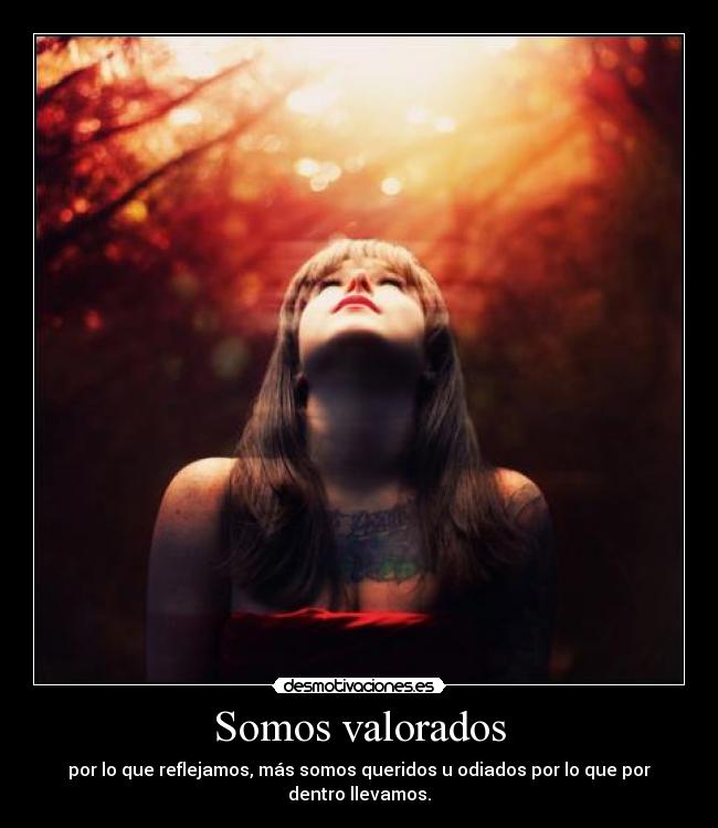 Somos valorados - por lo que reflejamos, más somos queridos u odiados por lo que por dentro llevamos.