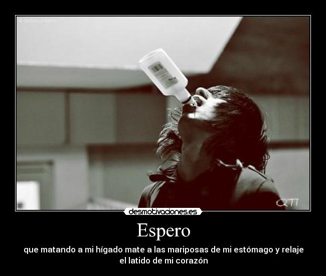 Espero - que matando a mi hígado mate a las mariposas de mi estómago y relaje
el latido de mi corazón