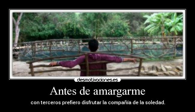 Antes de amargarme - con terceros prefiero disfrutar la compañía de la soledad.