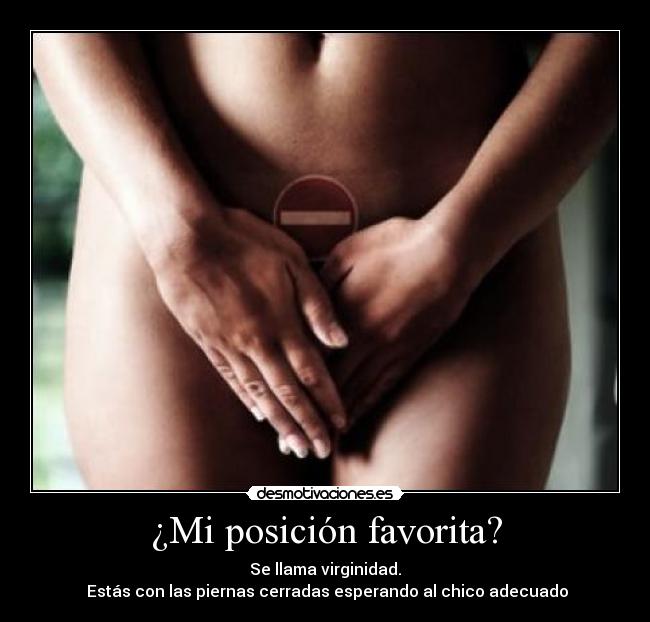 ¿Mi posición favorita? - Se llama virginidad.
 Estás con las piernas cerradas esperando al chico adecuado