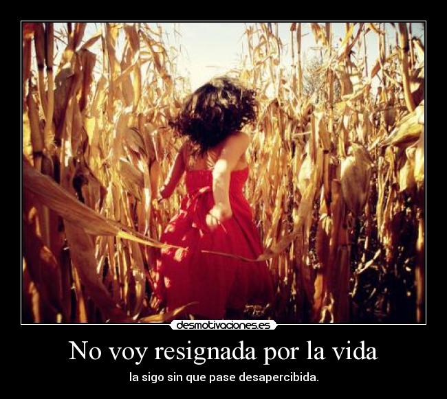 No voy resignada por la vida - la sigo sin que pase desapercibida.