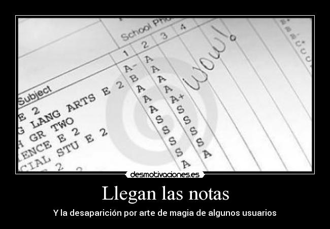 Llegan las notas - Y la desaparición por arte de magia de algunos usuarios