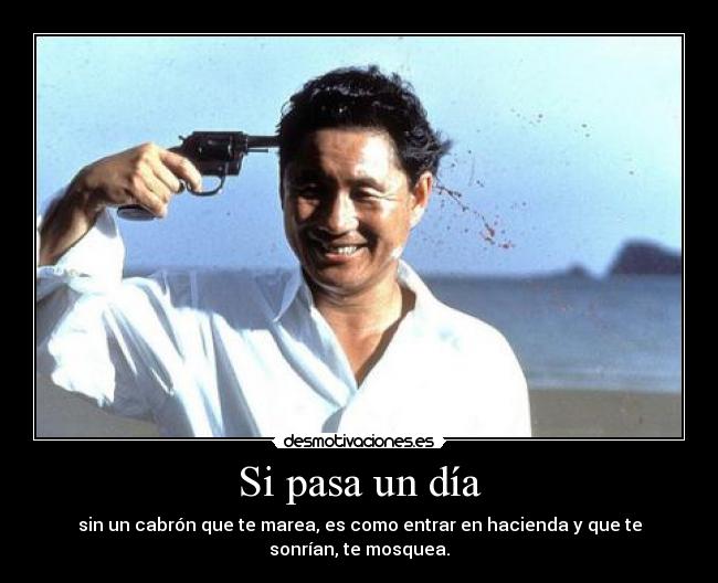 Si pasa un día - sin un cabrón que te marea, es como entrar en hacienda y que te
sonrían, te mosquea.