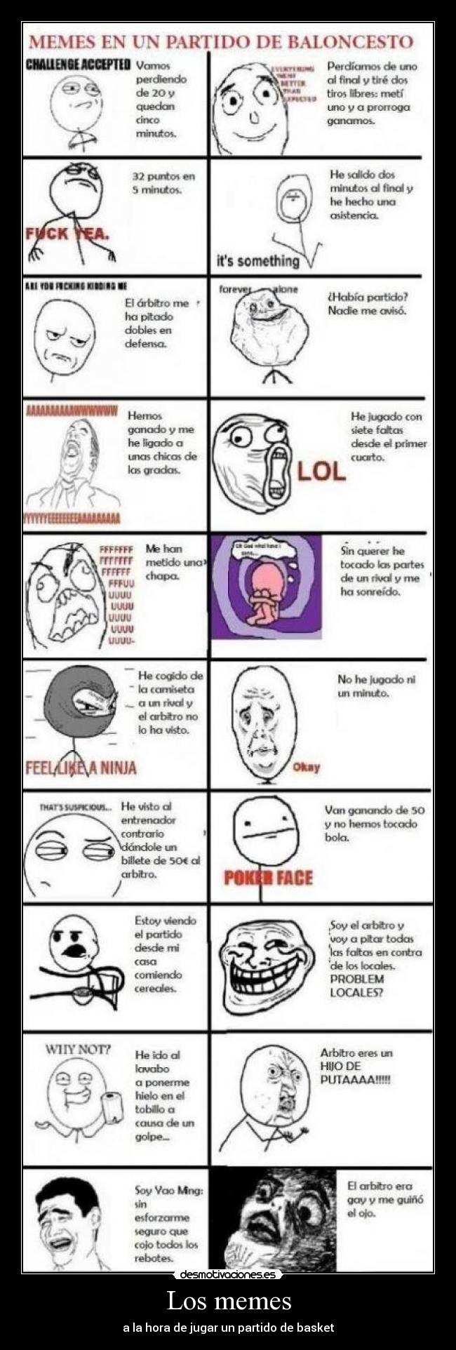 Los memes - a la hora de jugar un partido de basket