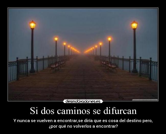 Si dos caminos se difurcan - Y nunca se vuelven a encontrar,se diría que es cosa del destino pero,
¿por qué no volverlos a encontrar?