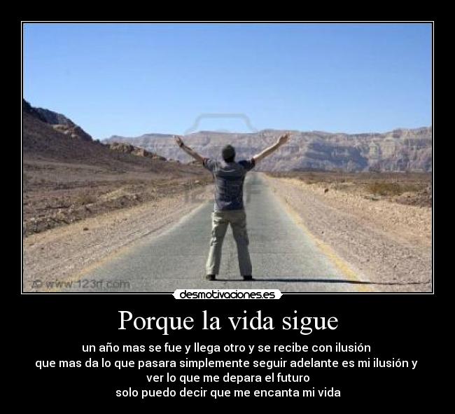 Porque la vida sigue - un año mas se fue y llega otro y se recibe con ilusión
que mas da lo que pasara simplemente seguir adelante es mi ilusión y
ver lo que me depara el futuro
solo puedo decir que me encanta mi vida