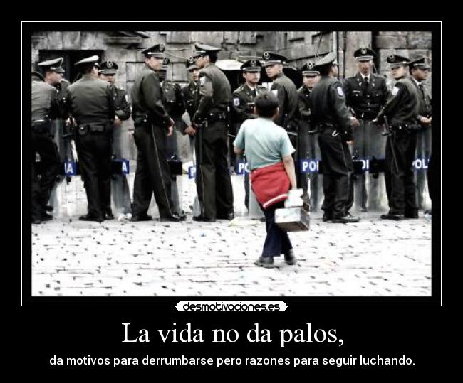 La vida no da palos, - da motivos para derrumbarse pero razones para seguir luchando.