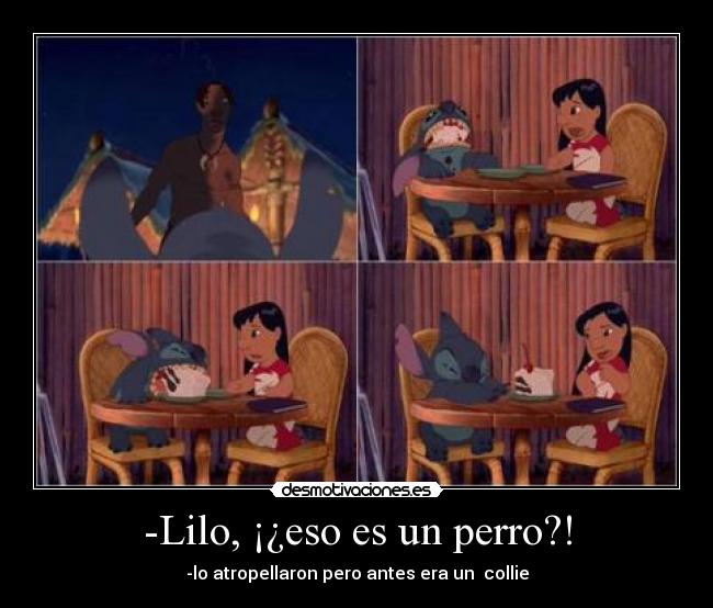 -Lilo, ¡¿eso es un perro?! - -lo atropellaron pero antes era un collie