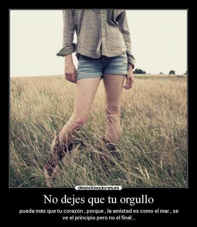 No dejes que tu orgullo - pueda más que tu corazón , porque , la amistad es como el mar , se
ve el principio pero no el final ..