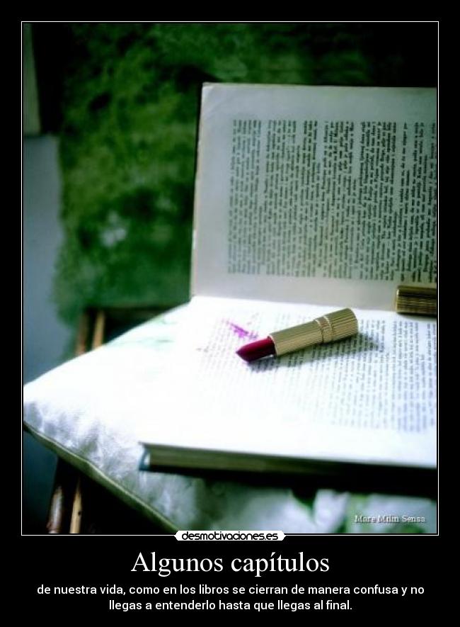 Algunos capítulos - de nuestra vida, como en los libros se cierran de manera confusa y no
llegas a entenderlo hasta que llegas al final.