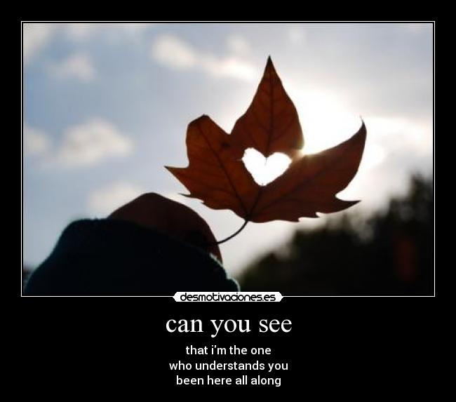 can you see - that im the one
who understands you
been here all along