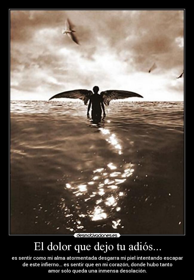 El dolor que dejo tu adiós... - es sentir como mi alma atormentada desgarra mi piel intentando escapar
de este infierno... es sentir que en mi corazón, donde hubo tanto
amor solo queda una inmensa desolación.