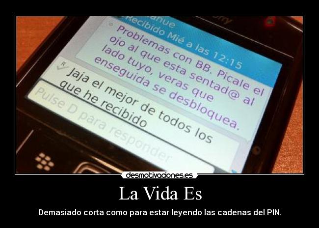 La Vida Es - Demasiado corta como para estar leyendo las cadenas del PIN.