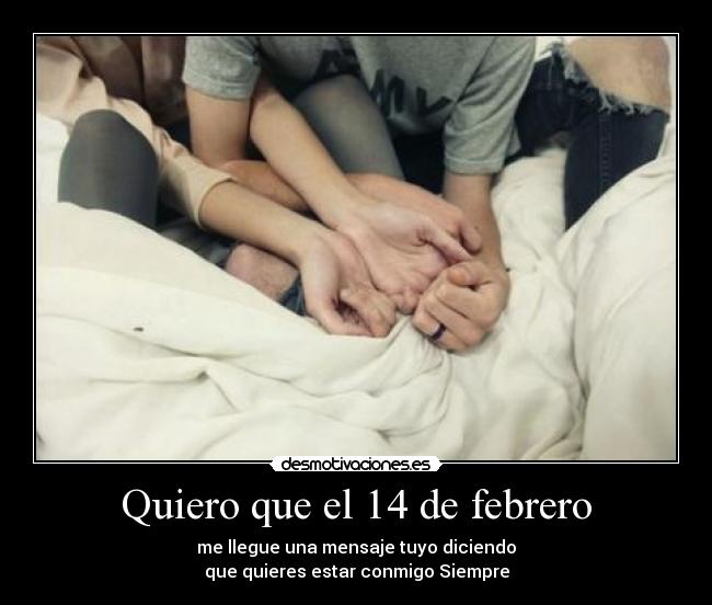 Quiero que el 14 de febrero - me llegue una mensaje tuyo diciendo
que quieres estar conmigo Siempre