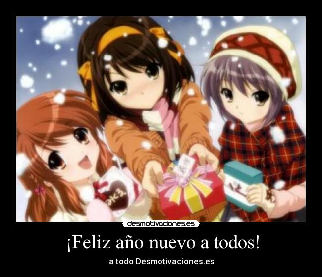 carteles feliz ano nuevo todos n3n haruhi desmotivaciones