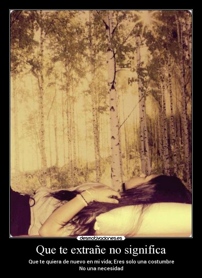 Que te extrañe no significa - Que te quiera de nuevo en mi vida; Eres solo una costumbre
No una necesidad