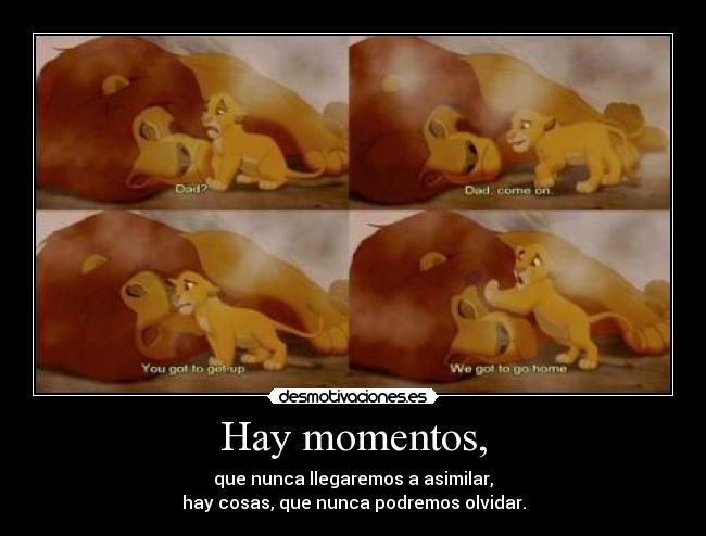 Hay momentos, - que nunca llegaremos a asimilar,
hay cosas, que nunca podremos olvidar.