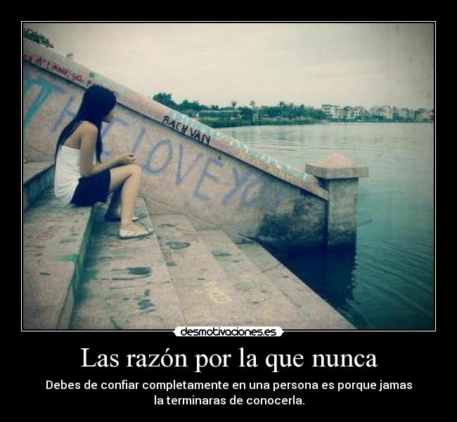 Las razón por la que nunca - Debes de confiar completamente en una persona es porque jamas
la terminaras de conocerla.
