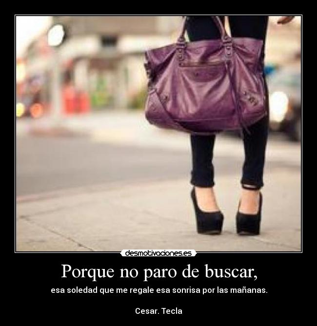 Porque no paro de buscar, - esa soledad que me regale esa sonrisa por las mañanas.

Cesar. Tecla