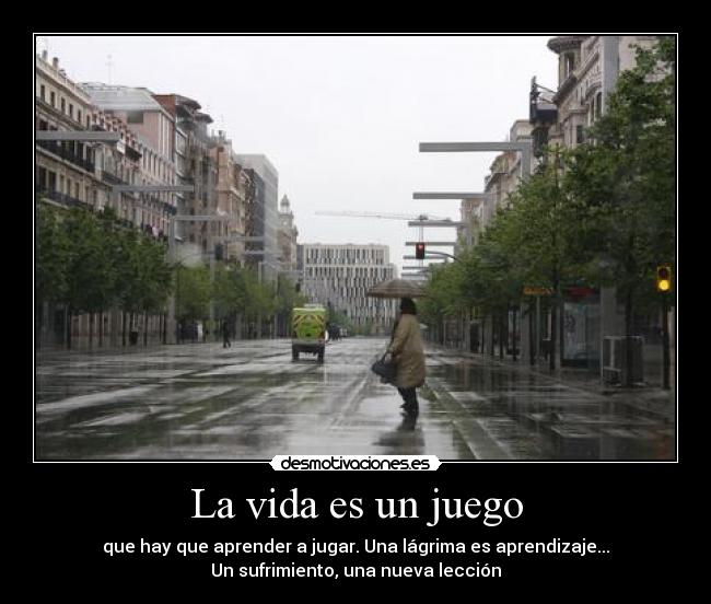 La vida es un juego - que hay que aprender a jugar. Una lágrima es aprendizaje...
Un sufrimiento, una nueva lección