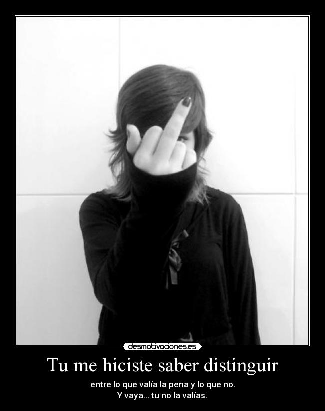 Tu me hiciste saber distinguir - entre lo que valía la pena y lo que no.
Y vaya... tu no la valías.