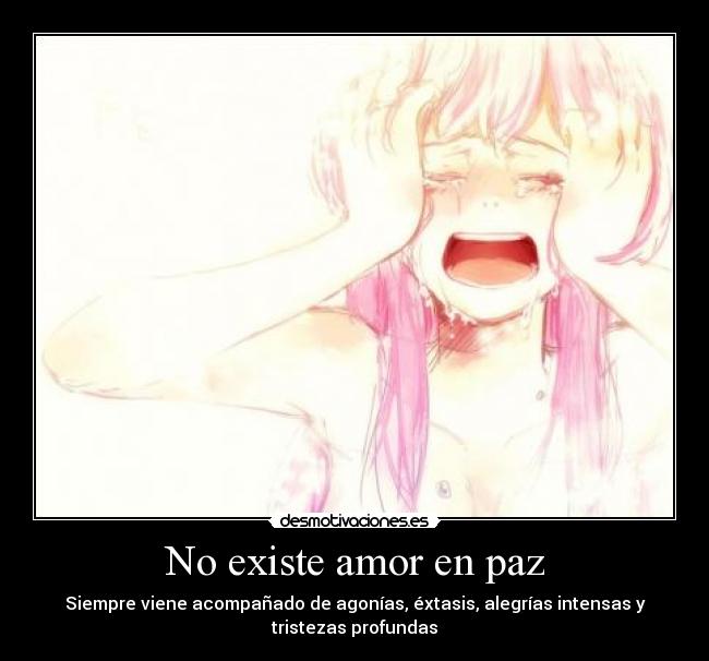 No existe amor en paz - Siempre viene acompañado de agonías, éxtasis, alegrías intensas y
tristezas profundas