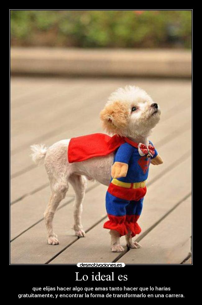 Lo ideal es - que elijas hacer algo que amas tanto hacer que lo harías
gratuitamente, y encontrar la forma de transformarlo en una carrera.